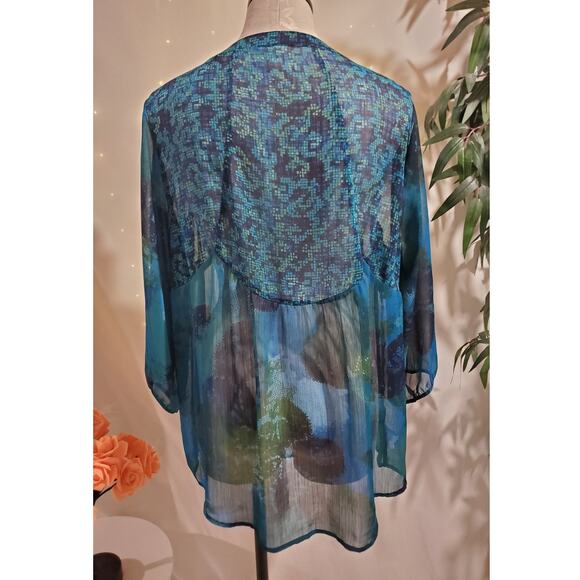 Anthropologie Fig & Flower Sheer Abstract Popover Blouse Top Plus Size 1X Artsy - Picture 2 of 11